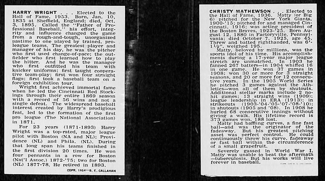 Harry Wright & Christy Mathewson 1950 Callahan HOF Cards