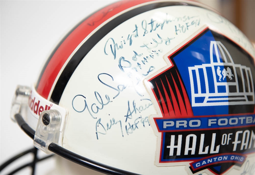 Full Size HOF Football Helmet Signed by 28 Hall of Famers (inc. Jim Brown, Lawrence Taylor, Dorsett, Sayers, and 24 more!) w. JSA LOA