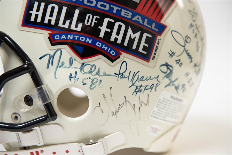 Full Size HOF Football Helmet Signed by 28 Hall of Famers (inc. Jim Brown, Lawrence Taylor, Dorsett, Sayers, and 24 more!) w. JSA LOA