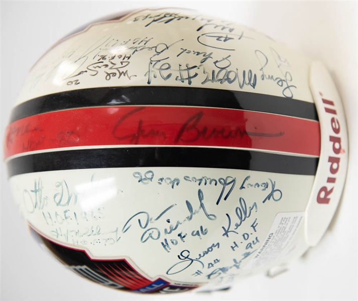 Full Size HOF Football Helmet Signed by 28 Hall of Famers (inc. Jim Brown, Lawrence Taylor, Dorsett, Sayers, and 24 more!) w. JSA LOA