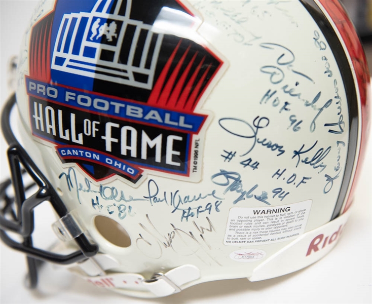 Full Size HOF Football Helmet Signed by 28 Hall of Famers (inc. Jim Brown, Lawrence Taylor, Dorsett, Sayers, and 24 more!) w. JSA LOA