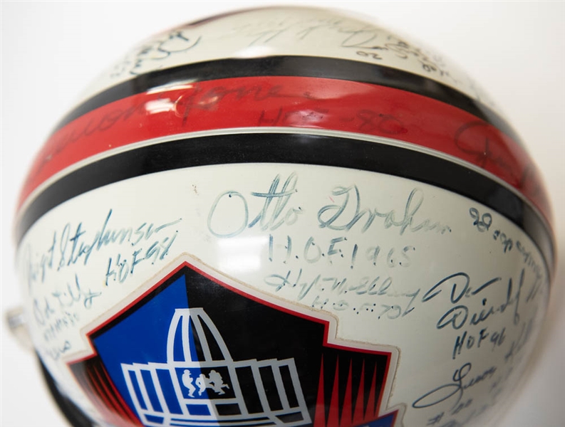 Full Size HOF Football Helmet Signed by 28 Hall of Famers (inc. Jim Brown, Lawrence Taylor, Dorsett, Sayers, and 24 more!) w. JSA LOA