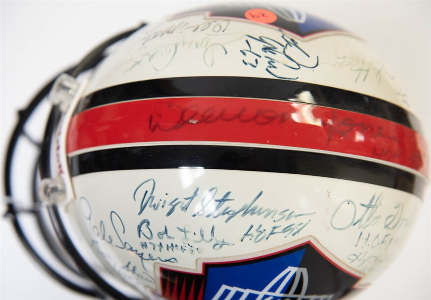 Full Size HOF Football Helmet Signed by 28 Hall of Famers (inc. Jim Brown, Lawrence Taylor, Dorsett, Sayers, and 24 more!) w. JSA LOA