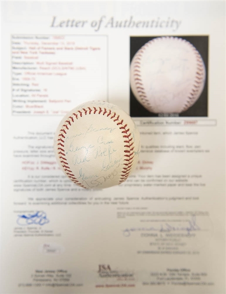 1960s Vintage HOFer & Star Signed OAL Baseball w. 16 Autographs (inc. Goose Goslin, Joe DiMaggio, L. Gomez, R. Ruffing, L. Appling, B. Dickey, R. Rolfe,+) - JSA LOA