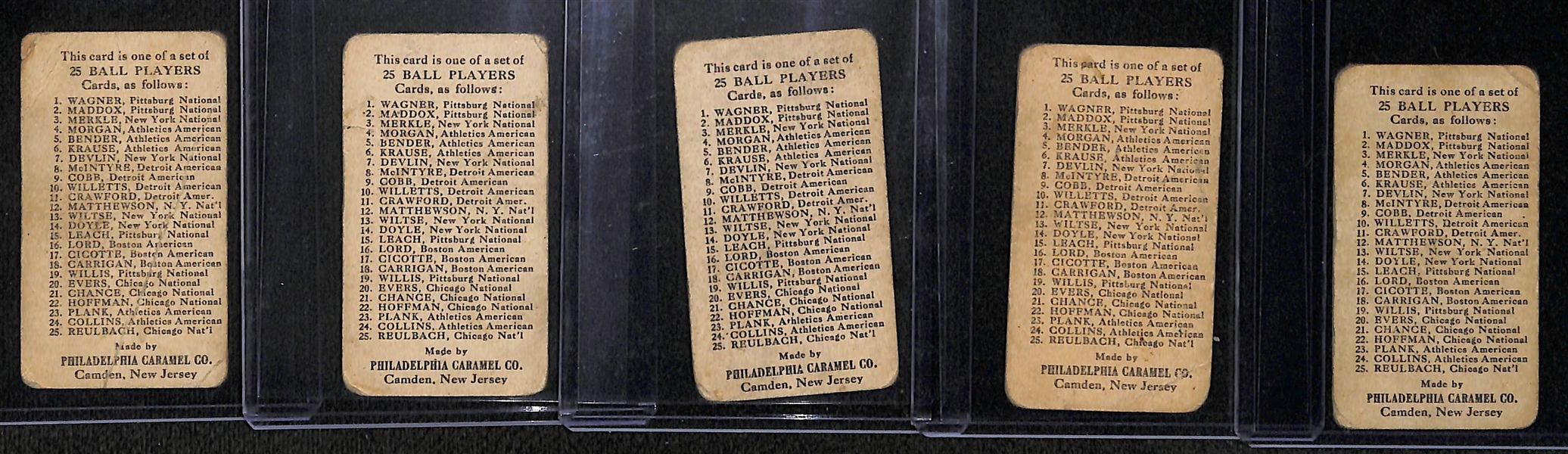 Lot of 5 1905 E95 Philadelphia Caramel Cards w. Solly Hoffman