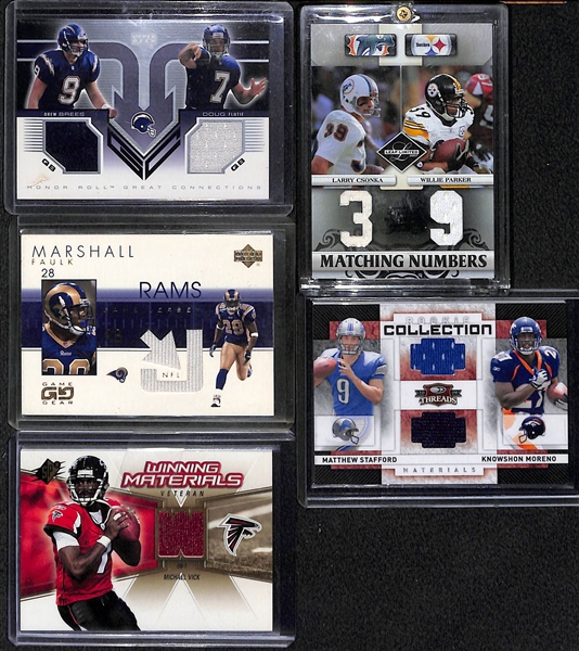 Lot Of 80 Football Relic Cards w. Drew Brees & Larry Csonka