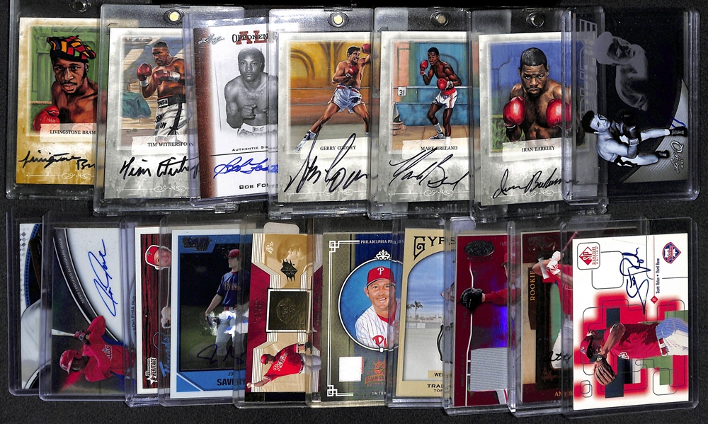 Lot of 17 Boxing & Phillies Autograph & Relic Cards w. Jake LaMotta