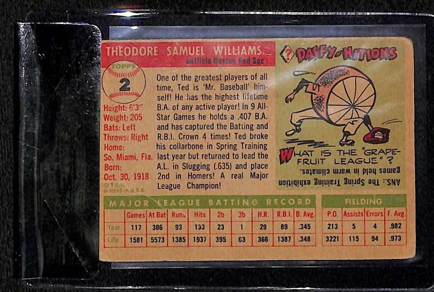 1955 Topps #2 Ted Williams Card BVG 1.5