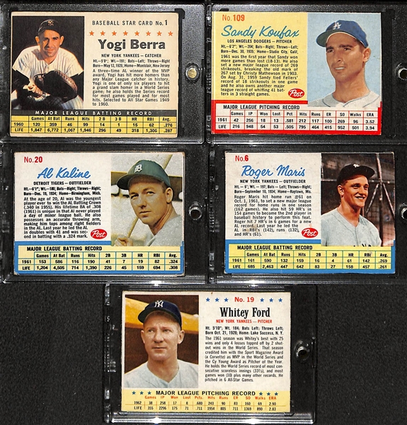 Lot of 5 HOFer 1961-1963 Post Cards (Berra, Koufax, Kaline, Maris, Ford)