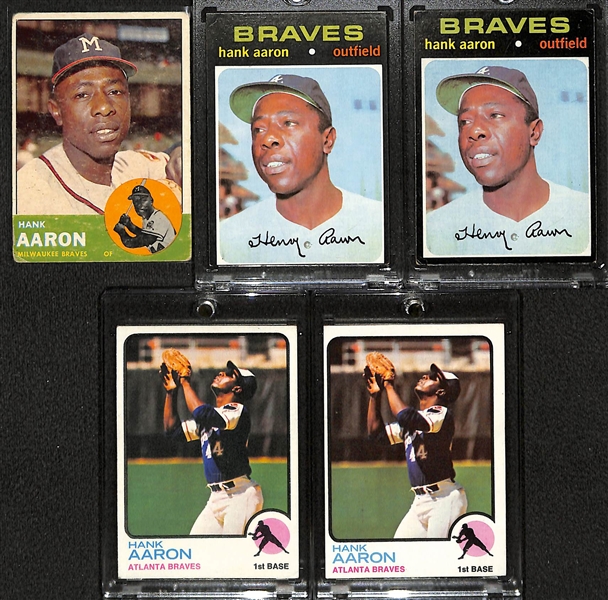 Lot of 5 Hank Aaron Vintage Cards w. 1963 Topps