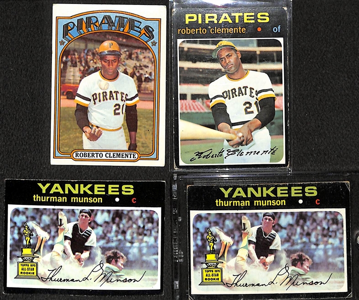 Lot of 4 Roberto Clemente & Thurman Munson 1970's Cards