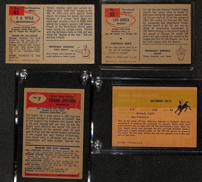 Lot of 4 Football Stars 1954-1961 w. YA Tittle