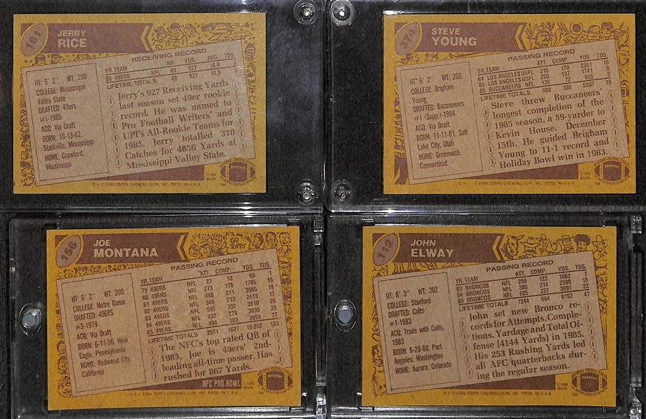Lot of 4 1986 Topps Card w. Jerry Rice Rookie