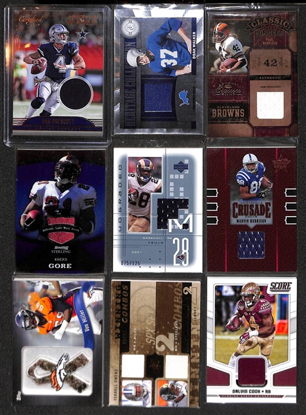 Lot of 118 Football Jersey Relic Cards w. Prescott & Warfield