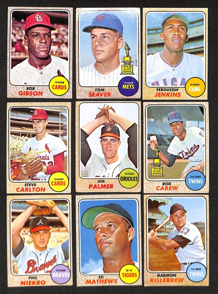 Lot of 266 - Assorted 1968 Topps Baseball Cards w. Bob Gibson