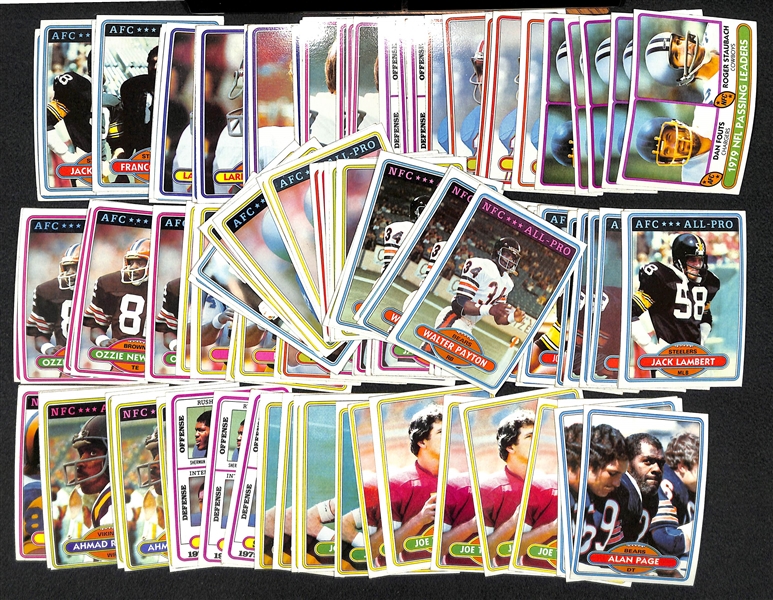 Lot of 1500+ Assorted 1980 Topps Football Cards w. Payton x4