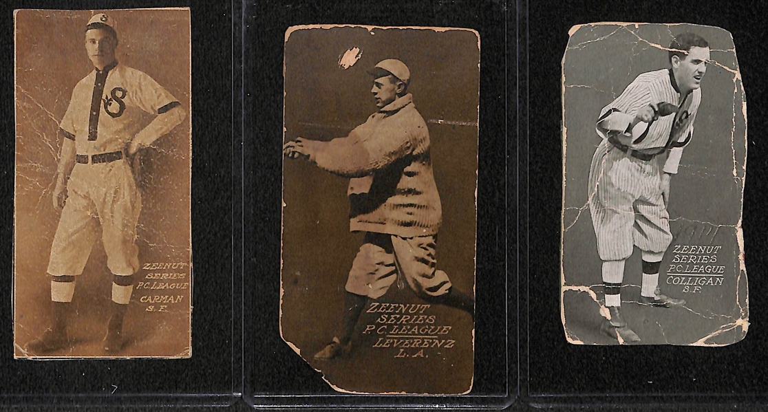 Lot of (3) 1911, 1912, and 1914 Zeenut Pacific Coast League Baseball Cards