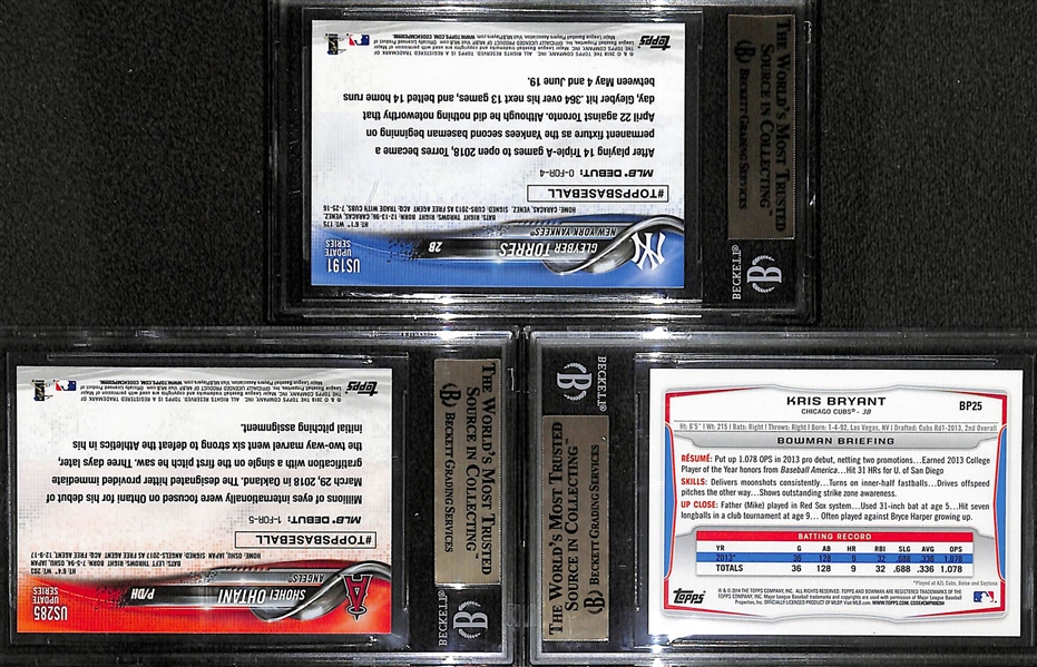 Lot of 3 Baseball Stars Graded Rookie Cards w. Shohei Ohtani BGS 9.5 & Kris Bryant BGS 10