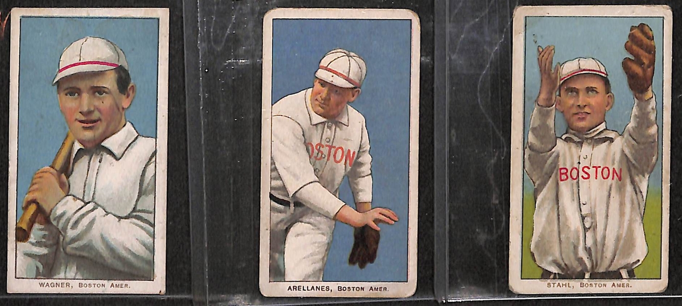 Lot of 3 - 1909-11 T206 Boston Red Sox Cards w. Heinie Wagner Bat on Left Shoulder