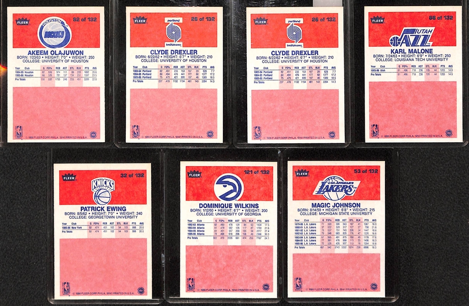 Lot of 13 1986-87 Fleer Basketball Cards w. Akeem Olajuwon Rookie