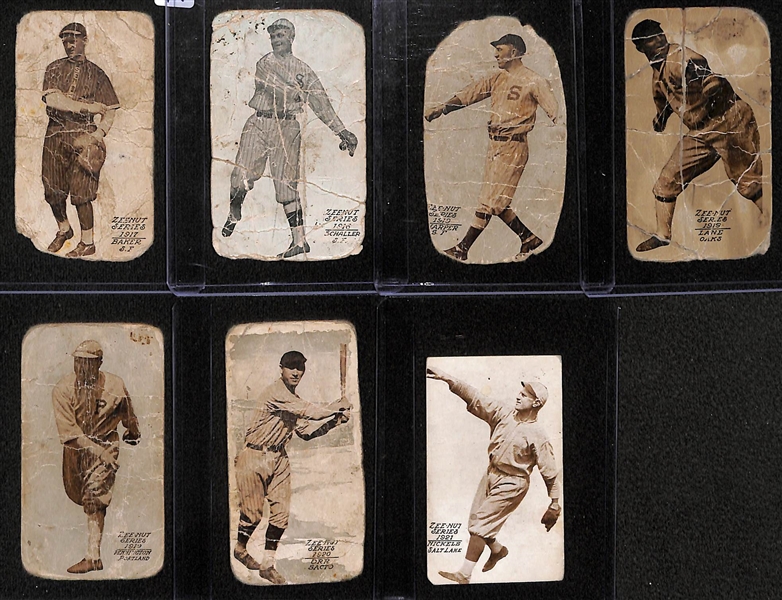 Lot of (7) 1917-1921 Zeenut Pacific Coast League Baseball Cards