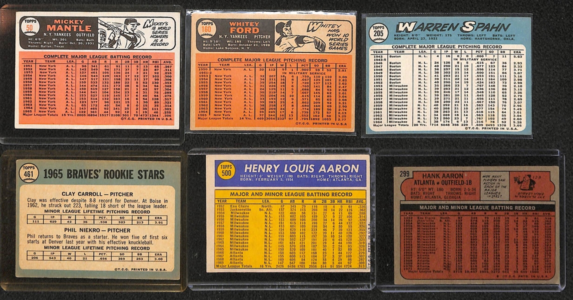 Lot of 6 Baseball HOF Cards (1965-1972) w. 1966 Mantle