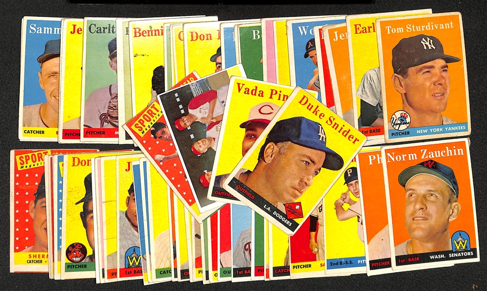 Lot of 60 1958 Topps Baseball Cards w. Duke Snider