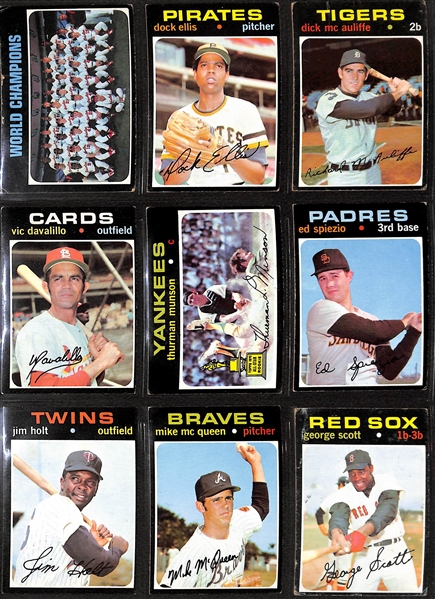 Lot of 700+ Assorted 1971 Topps Baseball Cards w. Thurman Munson