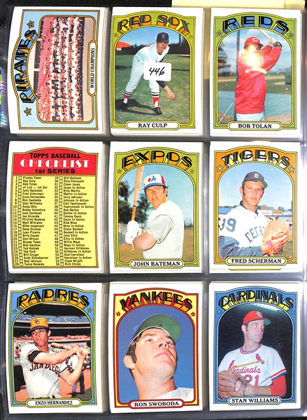 Lot of 400+ Different 1972 Topps Baseball Cards w. Willie Mays