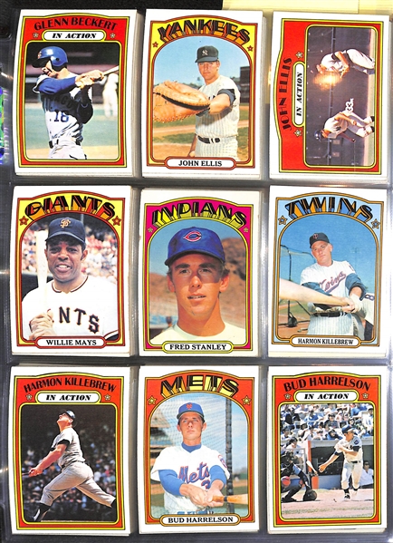 Lot of 400+ Different 1972 Topps Baseball Cards w. Willie Mays