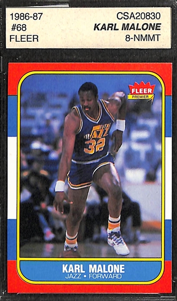 Lot of (6) 1986-87 Fleer Basketball Cards/Stickers , Inc. Rookies & Stars (w/ Karl Malone Rookie)