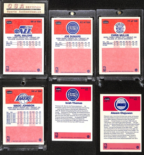 Lot of (6) 1986-87 Fleer Basketball Cards/Stickers , Inc. Rookies & Stars (w/ Karl Malone Rookie)