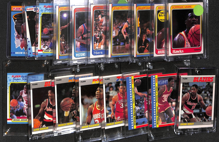 Nice Lot of (18) Fleer Star Cards /Stickers 1987-88 & 1988-89 w. (Jordan, Barkley, Drexler, Ewing, Olajuwon)