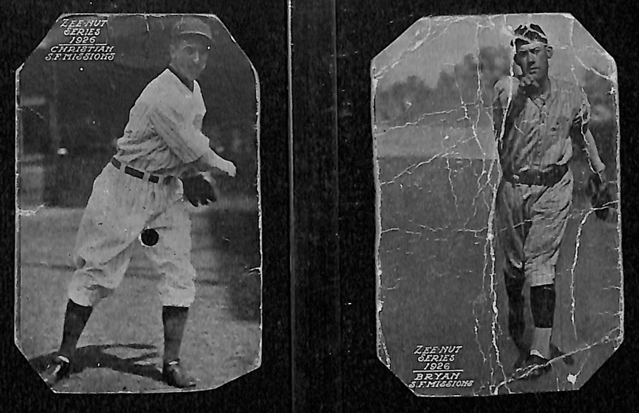 Lot of (14) 1925-1926 Zeenut Pacific Coast League Baseball Cards (w/ HOFer Lefty O'Doul Rookie)