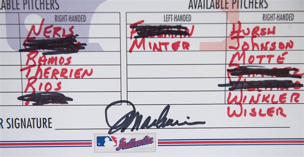 2017 Phillies vs. Braves Game Used Lineup Card (Hoskins Rookie Year) - MLB COA