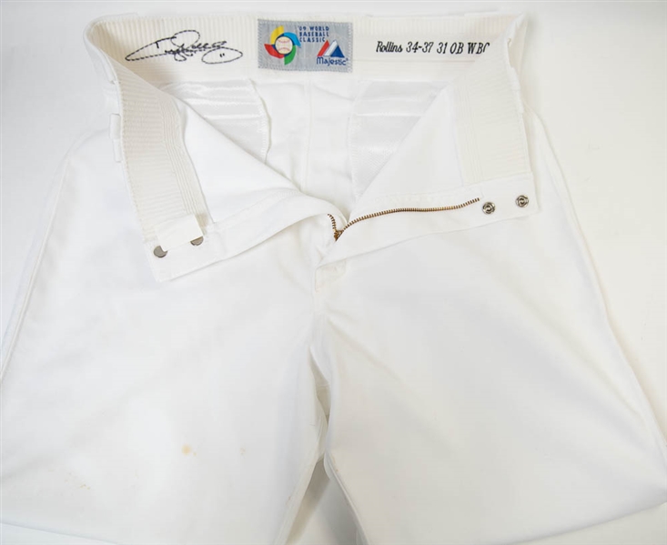 Jimmy Rollins Signed & Game Worn 2009 World Baseball Classic White Pants - Rollins COA