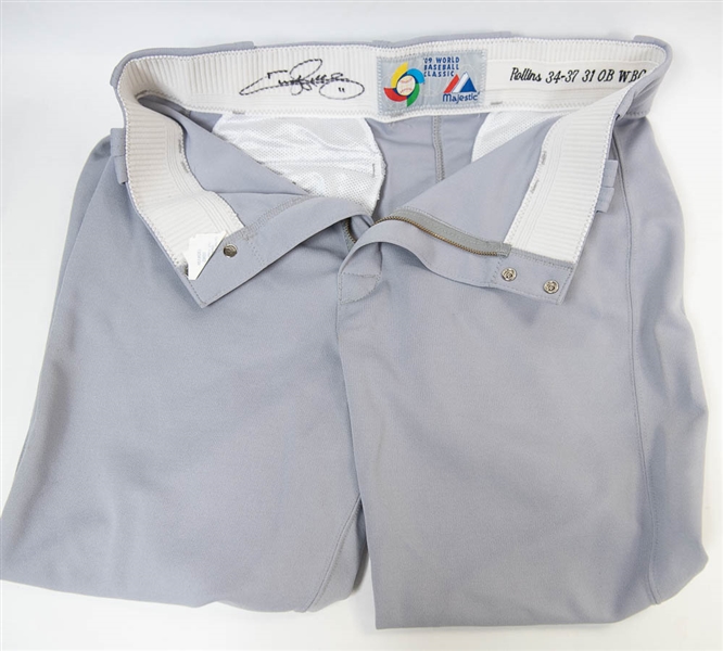 Jimmy Rollins Signed & Game Worn 2009 World Baseball Classic Grey Pants - Rollins COA