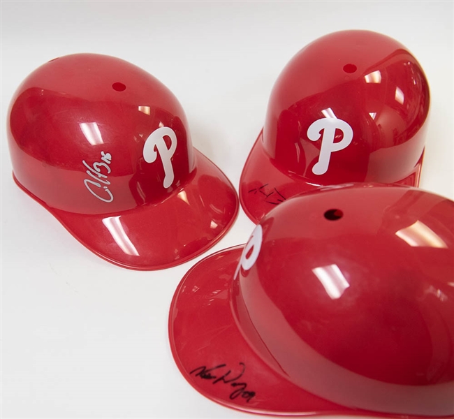 Lot of 3 Phillies Signed Full Size Souvenir Helmets w. Cesar Hernandez