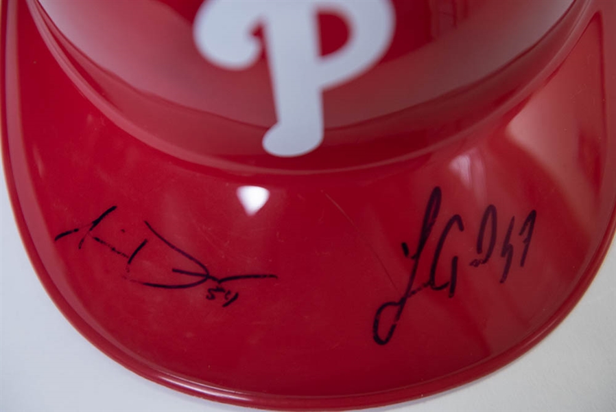 Lot of 3 Phillies Signed Full Size Souvenir Helmets w. Cesar Hernandez