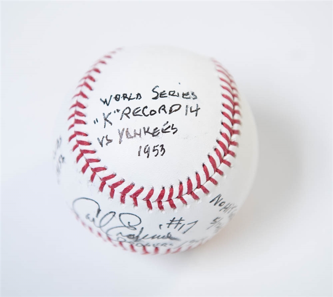 Carl Erskine Signed & Inscribed Stat Baseball