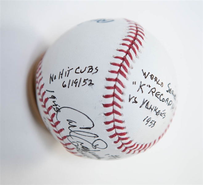 Carl Erskine Signed & Inscribed Stat Baseball