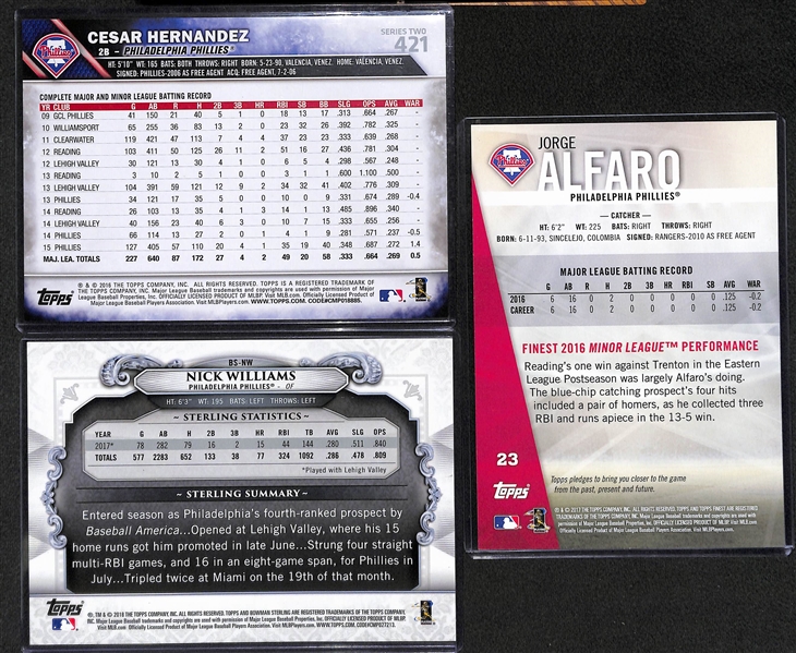 Lot of 3 Phillies Signed 5x7 Cards w. Cesar Hernandez & Nick Williams