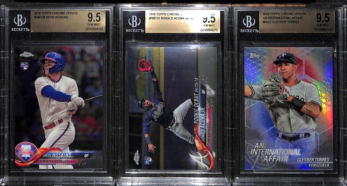Lot of 3 Baseball BGS 9.5 Graded Rookie Cards w. Acuna & Hoskins