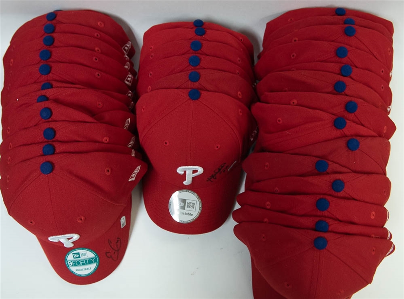 Lot of 33 Phillies Signed Brand New Baseball Hats - All MLB Authenticated