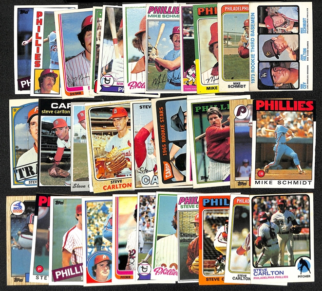 Lot of 36 Mike Schmidt & Steve Carlton Topps Cards w/ Rookies