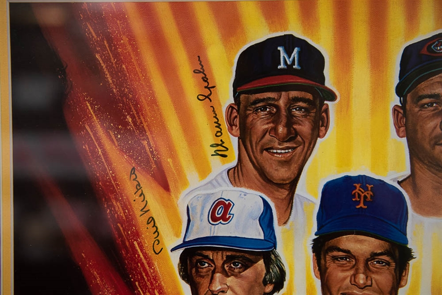 Framed 300-Win Pitchers Autographed Display w/ Nolan Ryan, Seaver, Spahn, Wynn, Carlton, + (JSA LOA)