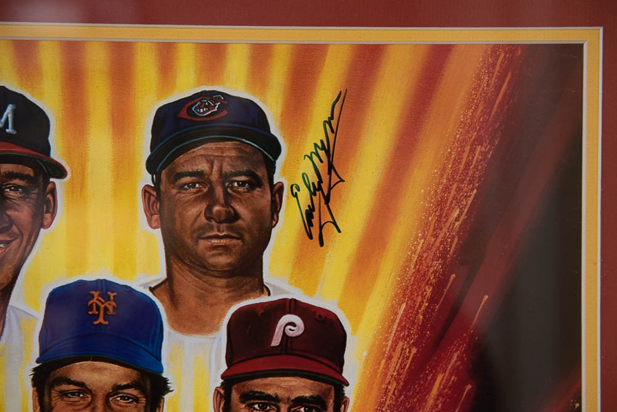 Framed 300-Win Pitchers Autographed Display w/ Nolan Ryan, Seaver, Spahn, Wynn, Carlton, + (JSA LOA)