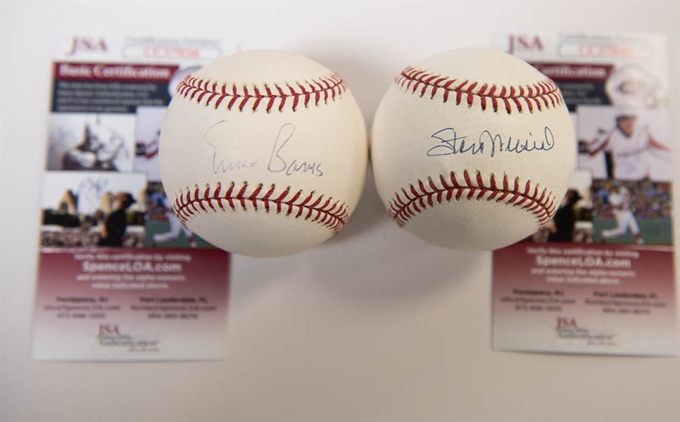 Stan Musial & Ernie Banks Signed Baseballs - JSA
