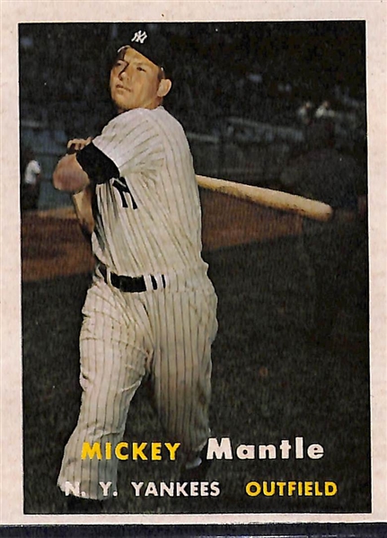 1957 Topps Baseball Partial Uncut Sheet of 8 Cards w. #95 Mickey Mantle - RARE!