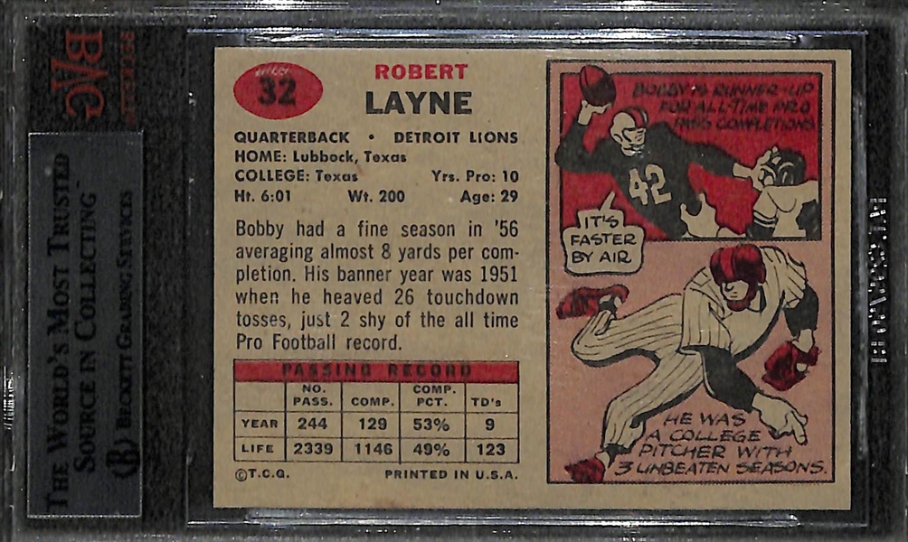High-Grade 1957 Topps Bobby Layne Graded Beckett BVG 8.5